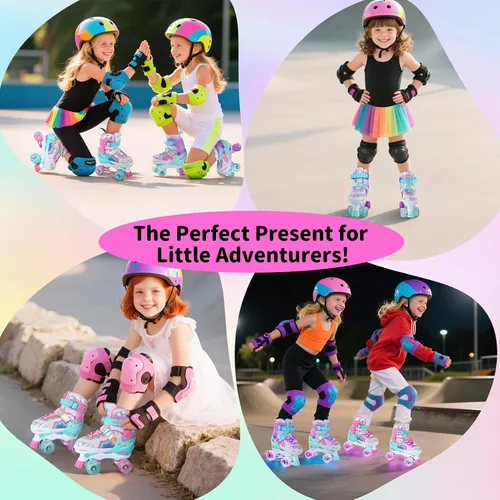 Miniatura 7 de BELEEV Patines de ruedas para niñas, 4 tamaños ajustables con 8 ruedas LED iluminadas y cordones de zapatos, seguros y divertidos para niños
