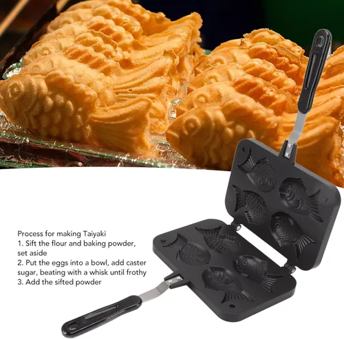 Miniatura 6 de Tissting 8.9 x 14.4 x 1.4 pulgadas Taiyaki Fish 4 bandejas en forma de pastel para hacer gofres, molde doble antiadherente Taiyaki doble bandeja