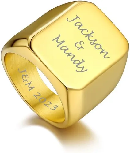 Miniatura 20 de Bandmax Anillos de sello para hombre, acero inoxidable, chapado en oro de 14 quilates, negro, minimalista, simple, anillo para hombres y mujeres