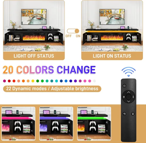 Miniatura 7 de St.Mandyu Soporte de TV con chimenea para TV de 80 pulgadas, soporte de TV LED de 71 pulgadas con chimenea eléctrica de 40 pulgadas y toma