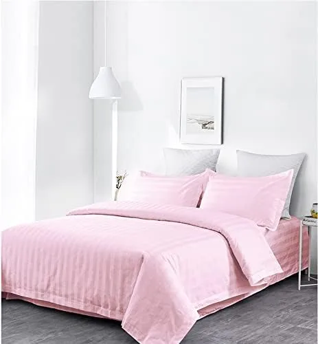 Lasin Bedding, Juego de sábanas bajeras de 100 % algodón súper suave, a rayas, tamaño King, color rosa