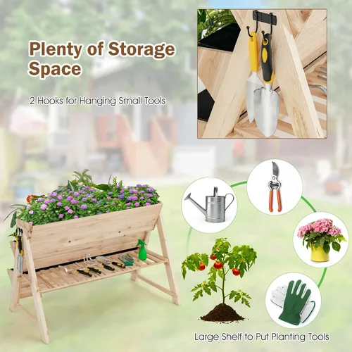 Miniatura 5 de Giantex Cama de jardín elevada, maceta vertical con estante de almacenamiento, maceta elevada de 3 niveles con ganchos laterales, cama de jardín