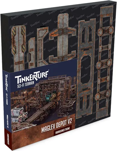Terreno de ciencia ficción TinkerTurf: MagLev Depot v2, tema abandonado, robusto, asequible y de gran aspecto a todo color, rápido y fácil de
