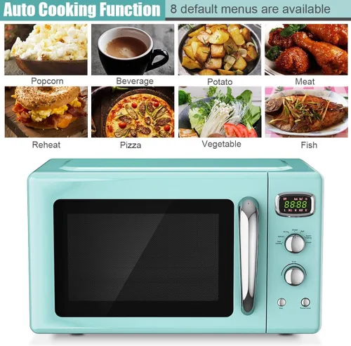 Miniatura 4 de SIMOE Horno microondas retro 0.9 pies cúbicos, 900W Compacto de encimera con 5 niveles de microondas y 8 funciones de cocción automática, bloqueo