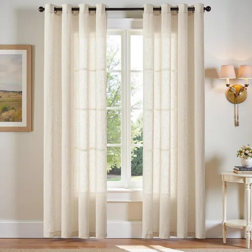 Miniatura 19 de jinchan Cortinas de 108 pulgadas Mezcla de Lino de Lino Semi Transparentes Filtrado de Luz y Resplandor Cortinas Extra Largas para Sala de Estar