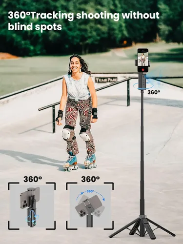 Miniatura 5 de AOCHUAN Trípode de seguimiento automático de rostros, con control de gestos para iPhone, poste extensible, palo selfie giratorio de 360°, control