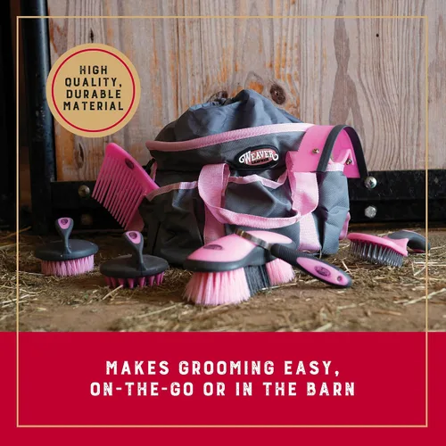 Miniatura 2 de Kit de aseo para caballos de cuero Weaver, juego de cepillos de 7 piezas con bolsa organizadora, cuidado equino, equipo de habitación para pistas
