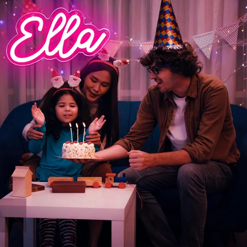 Miniatura 4 de Letrero de neón con nombre de Ella para decoración de pared, luz LED de neón para dormitorio de niños, decoración de fiesta de cumpleaños, letrero