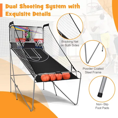 Miniatura 6 de Goplus Juego de Arcade de Baloncesto Plegable de Doble Tiro, Juego de Aro de Baloncesto con Puntuación Electrónica, 8 Modos de Juego, 4 Pelotas