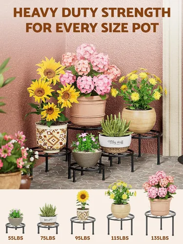 Miniatura 3 de Paquete de 5 soportes de metal para plantas, soporte resistente para macetas de flores, contenedor de jardín de hierro inoxidable para interiores