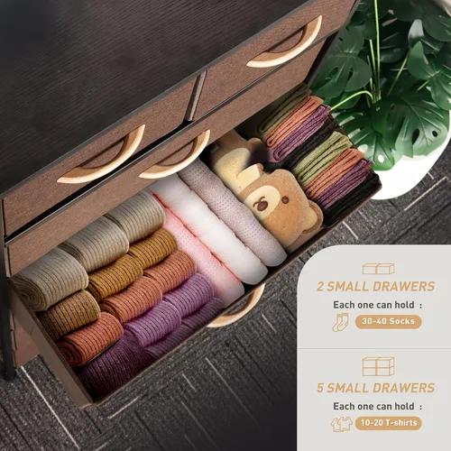 Miniatura 5 de Mifuro - Cómoda alta para dormitorio, torre organizadora de almacenamiento vertical con 7 cajones, cómoda con contenedores de tela, marco de acero
