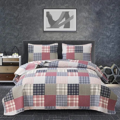 Miniatura 19 de Juego de edredón tamaño Queen, colcha a cuadros, cubrecama Queen, edredones Queen de retazos, ropa de cama para hombres colección a cuadros, colcha