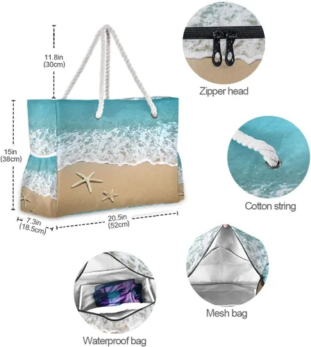Miniatura 7 de Bolsas de playa para mujer, diseño de estrella de mar, bolsa grande de playa, bolsa de hombro para piscina, bolso
