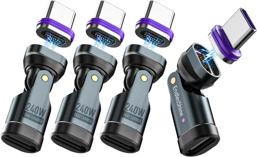 Miniatura 7 de Adaptador magnético USB C a C, giratorio de 16 pines 540 ° antiarco, PD 240 W carga rápida transferencia de datos de 480 Mbps, conexión segura