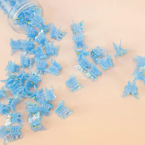 Miniatura 7 de AHONEY - 60 pinzas de mariposa mini para el cabello con caja de brillo, accesorios para el cabello estilo 90s Y2k para niñas y mujeres (Azul)