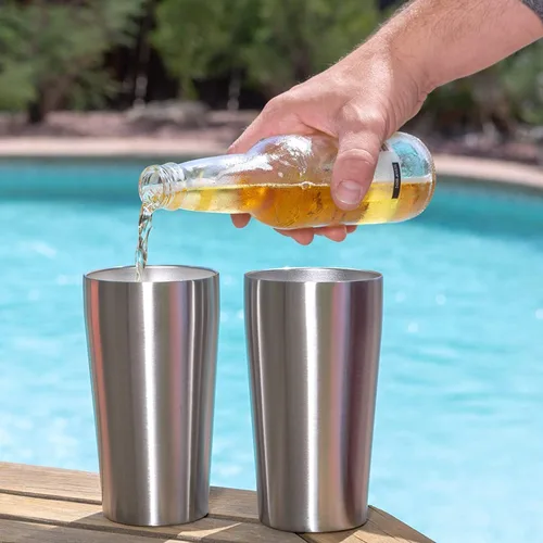 Miniatura 2 de Vasos de pinta aislados al vacío de acero inoxidable – Juego de 4 tazas de pinta para exteriores 16oz con tapas