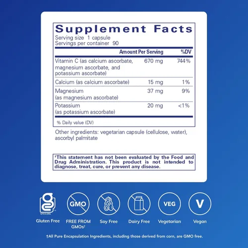 Miniatura 2 de Pure Encapsulations Cápsulas de ácido ascórbico tamponado Vitamina C para individuos sensibles* 90 cápsulas