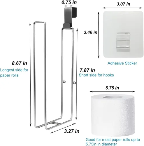Miniatura 2 de Soporte de papel higiénico con almacenamiento extra de 4 rollos de papel higiénico, soporte de pared sobre el tanque, soporte de papel higiénico