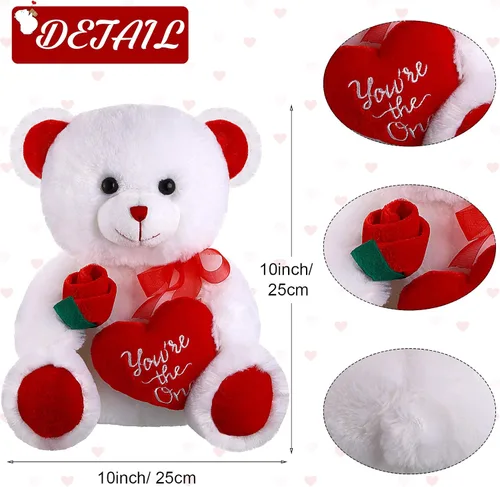 Miniatura 2 de Animales de peluche para el día de San Valentín de peluche de 10 pulgadas con diseño de corazón rojo y suave; peluche para el día de San Valentín