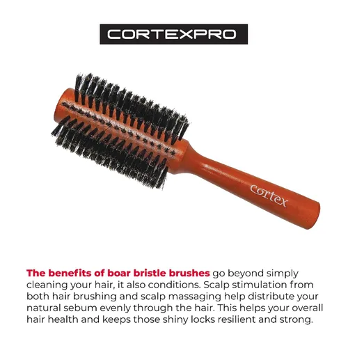 Miniatura 5 de Cortex Professional Cepillo térmico de cerdas de jabalí 100% natural, cepillo redondo para mujeres y hombres de pelo corto, mango de cepillos
