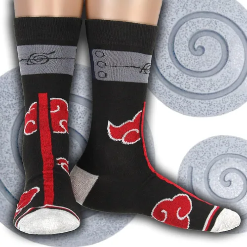 Miniatura 5 de Bioworld Naruto Shippuden Red Cloud Rain Of Blood Justice - Calcetines deportivos de anime (8-12) Manga Crew Calf Calcetines, Negro