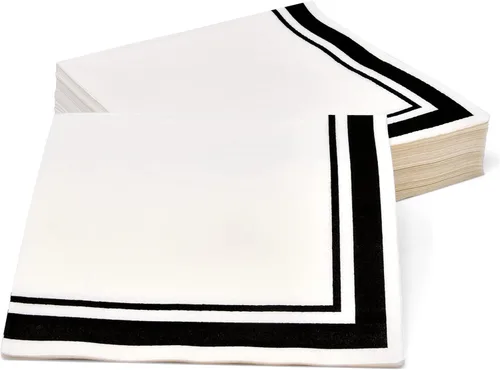 Miniatura 3 de 120 servilletas de cóctel en blanco y negro con borde negro, servilletas desechables de 3 capas para decoración de cenas de fiesta de graduación