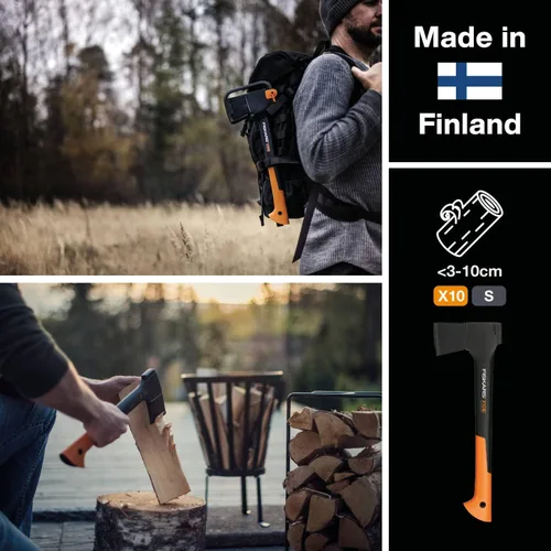 Miniatura 3 de Fiskars Hacha de cortar S X10, Estuche de almacenamiento y transporte incluido, Longitud: 44 cm, Recubrimiento antiadherente, Cuchilla de acero