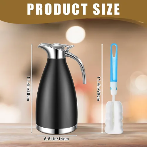 Miniatura 2 de Uiifan 2 Piezas Jarras Térmicas de Café de 68 oz, Jarra de Café Aislada de Acero Inoxidable para Líquidos Calientes, Olla Térmica al Vacío