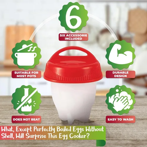 Miniatura 4 de Olla para huevos duros (juego de 6) – Molde de silicona para huevos duros en 10 – 15 minutos, juego de cápsulas para cocinar escalfadas sin cáscara