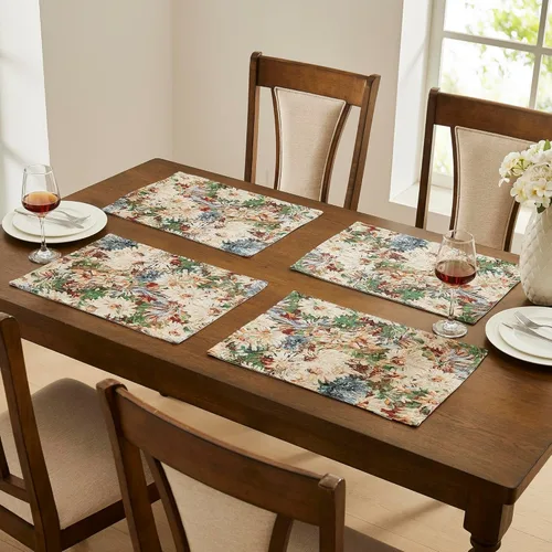 WARM HOME DESIGNS Juego de 4 manteles individuales de lujo de jacquard de 19 pulgadas, bordados con diseño de rosas intrincadas para decoración de