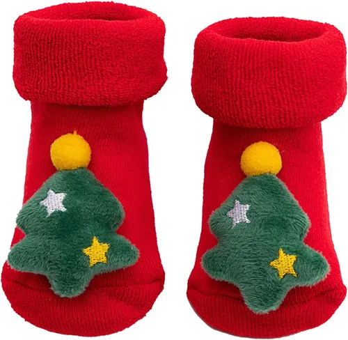 Calcetines de Navidad para recién nacidos, de dibujos animados, para invierno, gruesos, antideslizantes, para el suelo, productos para bebés (F, S