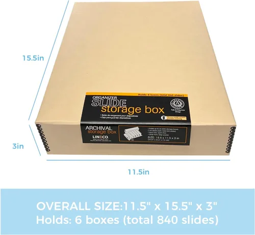 Miniatura 2 de Lineco, Archival - Caja de almacenamiento deslizante de 15.5 x 11.5 x 3 pulgadas, capacidad para hasta 840 películas, con 6 estuches internos