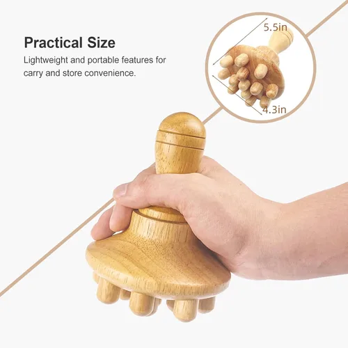 Miniatura 7 de Herramienta de masaje de terapia de madera, masajeador de drenaje linfático de madera con una sola mano, herramientas de terapia física, herramienta