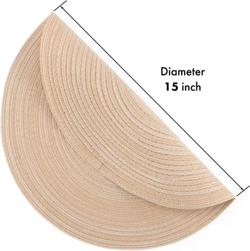 Miniatura 2 de Winknowl Juego de 4 manteles individuales redondos trenzados, lavables, tejidos resistentes al calor, para mesas de cocina, comedor, manteles Beige