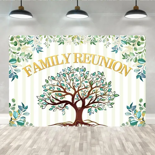 Lofaris Telón de fondo de reunión familiar de 5 x 3 pies, árbol genealógico, hojas de eucalipto, bienvenidos a nuestros miembros de la familia,