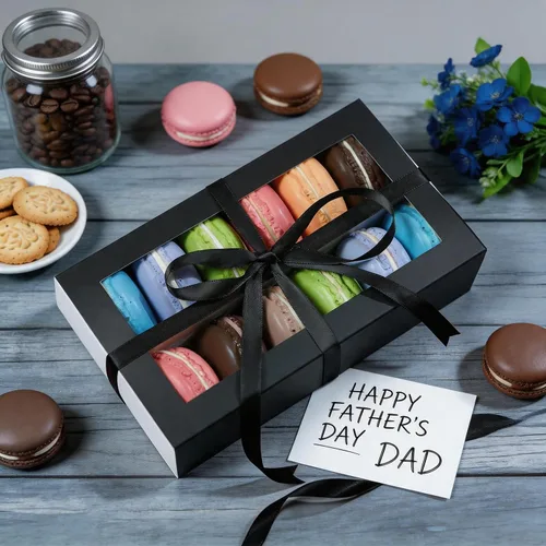 Miniatura 2 de HAPPY POTATO Paquete de 15 cajas de macarrones para 12, 7.2 x 4 x 1.9 pulgadas, caja de embalaje de macarrones con cinta, cajas de macarrones negros