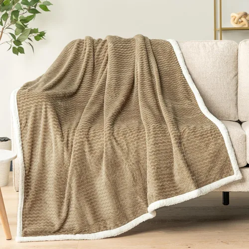 Miniatura 3 de PAVILIA Manta Throw para Sofá Color Canela Topo Reversible Sherpa Chevron, Manta con Textura de Tejido Jacquard Suave y Acogedora para Sofá Cama