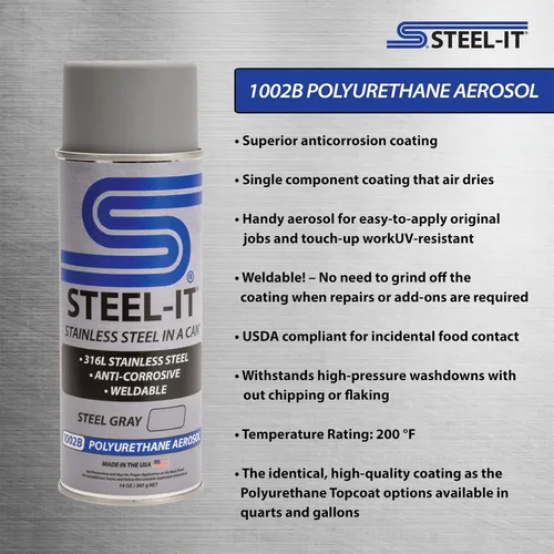 Miniatura 3 de Steel-It Aerosol de poliuretano 1002D, revestimientos de pintura industrial, soldable, fácil de aplicar, gris acero (paquete de 1)