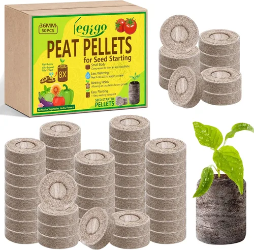 Legigo 50 piezas de pellets de turba de 36 mm para inicio de semillas - Cápsulas de inicio de semillas comprimidas, pellets de inicio de semillas,