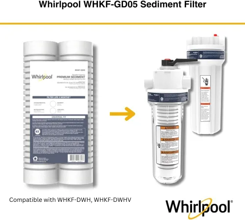 Miniatura 3 de Whirlpool Filtros de sedimentos de capacidad estándar WHKF-GD05 de 10 x 2.5 pulgadas para todo el hogar, 5 micras, vida útil del filtro de 6 meses