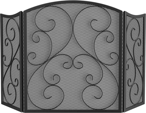 Miniatura 8 de Pantalla para chimenea Fire Beauty de 3 paneles, hierro forjado de metal, 121,9 cm (L) x 76,2 cm (H), cubierta protectora contra chispas (negro)