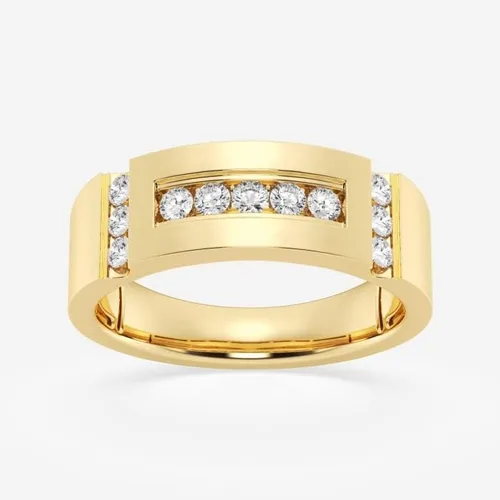Miniatura 3 de CUSTOMIZE JEWELS 12 ctw Round Lab Grown Diamond Men's Framed Channel Set Wedding Band In 14k Gold