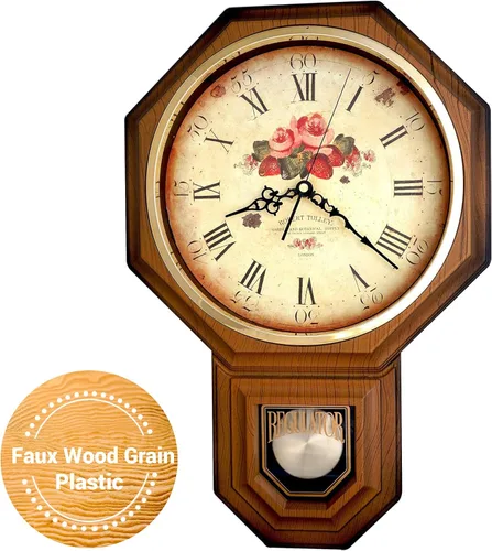 Miniatura 21 de JUSTIME Reloj de pared clásico vintage tradicional de estilo Schoolhouse, con péndulo y melodía Westminter cada hora, relojes de pared con melodía