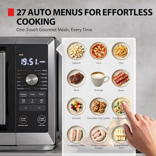 Miniatura 6 de TOSHIBA Optichef Pro Freidora de aire Combo horno microondas para encimera con inversor de origen, ChefDefrost, 1.0 pies cúbicos, 1000 W, acero