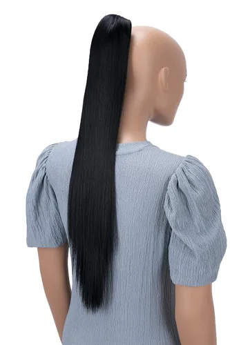 Miniatura 2 de CAISHA 24 "Hairpiece Cola de caballo Clip en la extensión de pelo largo recto negro H601