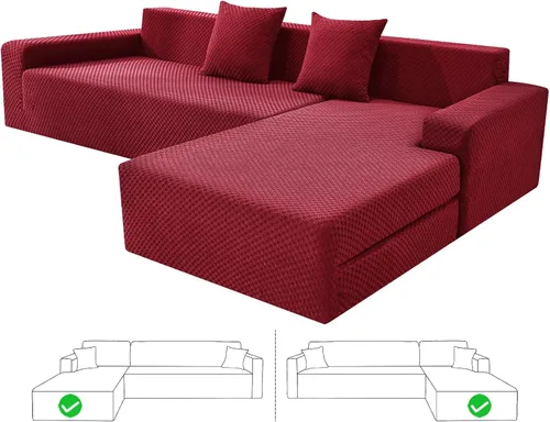 Miniatura 17 de ZNSAYOTX Fundas para sofá modular, fundas elásticas de jacquard con parte inferior elástica para sofá modular en forma de L, 2 protectores de sofá