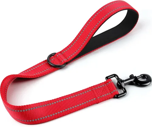 Miniatura 22 de Joytale Correa corta fuerte para perro de 18 pulgadas, 1.2 pulgadas de ancho, resistente, mango acolchado para control de tráfico, correa Negro