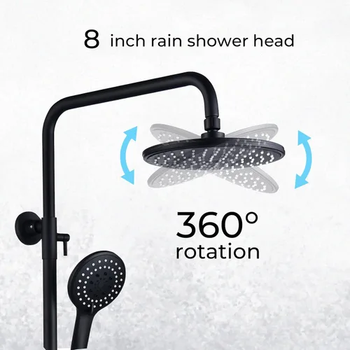 Miniatura 3 de Sistema de ducha termostático negro mate, montaje en pared, válvula de ducha termostática de latón de triple función, con cabezal de ducha de 8