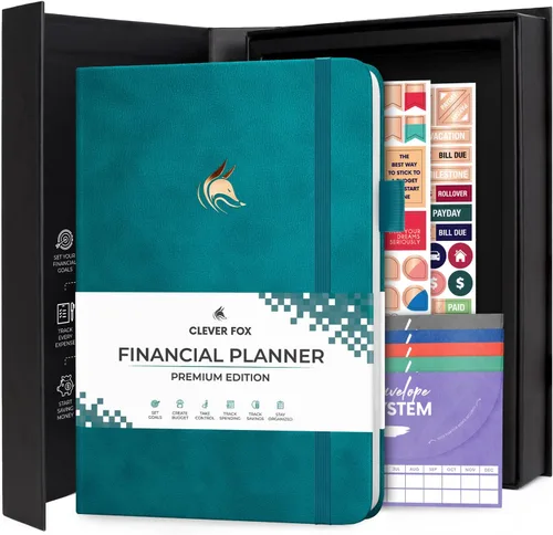 Clever Fox Planificador de presupuesto edición premium, cuaderno de seguimiento de gastos + 5 sobres de efectivo, organizador de presupuesto; libro
