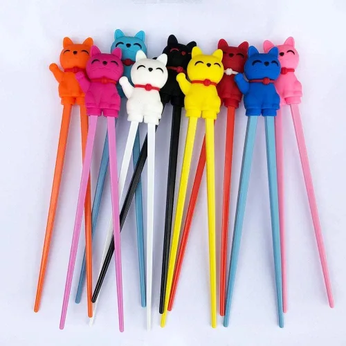 Miniatura 6 de Lindos palillos auxiliares de aprendizaje de vajilla para niños, principiantes y adultos (3 piezas, gato de la suerte)